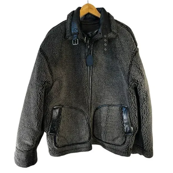 WILSONS B-3 Aviator Reversible Leather Sherpa Flight Bomber Jacket Black Medium - Picture 7 of 16